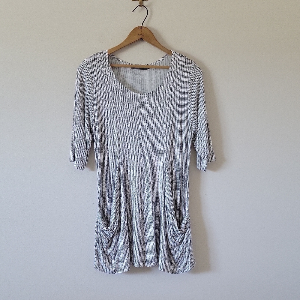 Alembika White Black Grid Jersey Knit Tunic Size 2/Medium‎